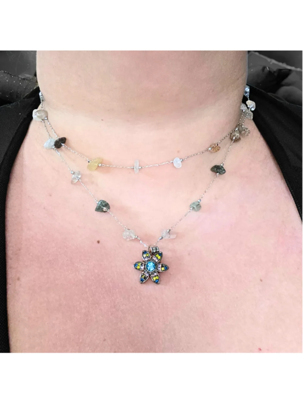 Fluorite Chip 2-Strand Necklace — Copper Wrapped Celestial Pendant — Layered Gem